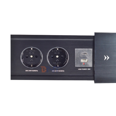 Slip-Open Euro Tabletop Electric Power Socket 2 AC Outlets USB A+C IP44 16A Rated Current for Office Use EU Plug Standard