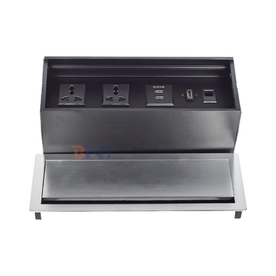 Factory Price Desktop Table brush Flip Cover power socket with 2*Universal power supply, 2*USB A, 1*Network, 1*HDMI