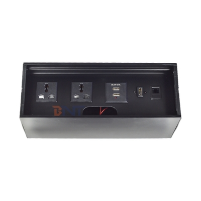 Factory Price Desktop Table brush Flip Cover power socket with 2*Universal power supply, 2*USB A, 1*Network, 1*HDMI