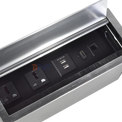 Factory Price Desktop Table brush Flip Cover power socket with 2*Universal power supply, 2*USB A, 1*Network, 1*HDMI