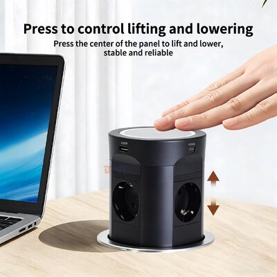 BNT Tabletop Office Commercial Use 4 AC Power Pneumatic Pop-Up Desktop Socket Kitchen Socket with Dual USB A+C Port PD45W Charge