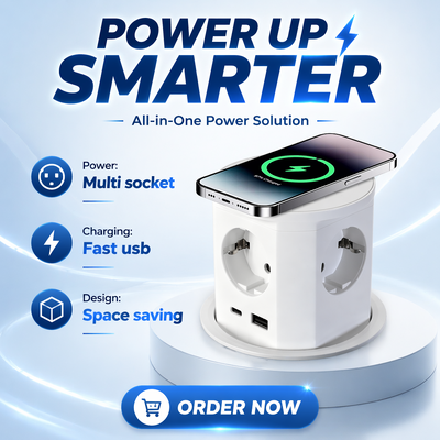 BNT Tabletop Office Commercial Use IP44 4 AC Power Outlets 16A ABS Pneumatic Pop Socket USB A+C Ports PD20W Charge