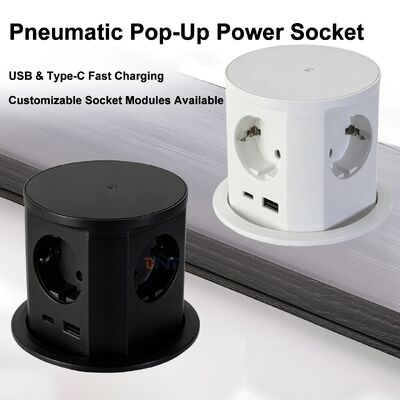 BNT Tabletop Office Commercial Use IP44 4 AC Power Outlets 16A ABS Pneumatic Pop Socket USB A+C Ports PD20W Charge