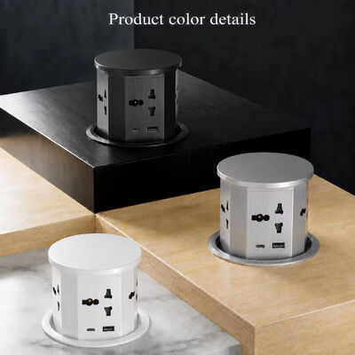 85mm Cutout Pop up Socket 4 Universal AC Outlets USB a and Type C Ports 16A 110-220V PC Brushed Finish 1.5m Cable