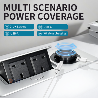 Hot Sale Pop up Power Socket Desktop Power Distribution Unit with Dual UK Standard 15W Wireless Charging for Desktop Convenience