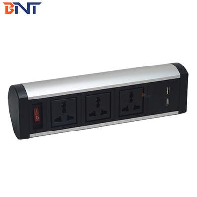 Silver / Black Desktop Mounted Power Outlet , Desk Mounted Power Sockets