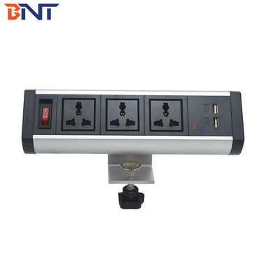 Silver / Black Desktop Mounted Power Outlet , Desk Mounted Power Sockets