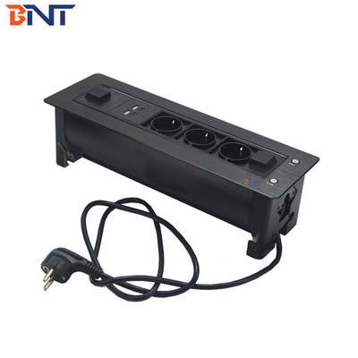 Black Electric Flip Up Multimedia Socket With Three EU Power Interfaces