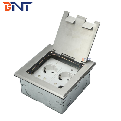 silver dual 2 pin power flip up floor socket box