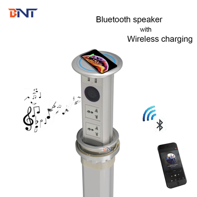 Smart Home Kitchen Electric Vertical Lifting Pop Up Outlet with Wireless Phone Charger and Bluetooth Speaker