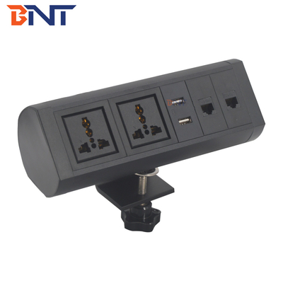 Factory directly sale clamp on desk design table powe Black Movable Clamp On Desk Power Socket With Network