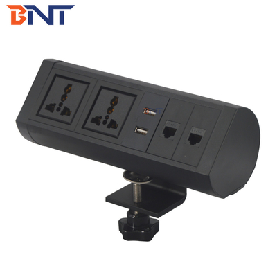 Factory directly sale clamp on desk design table powe Black Movable Clamp On Desk Power Socket With Network