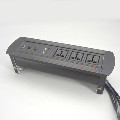 Universal power outlet manual flip up desktop socket with rotating sockets and switch