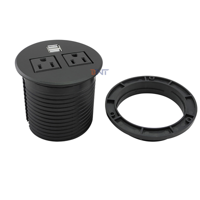 Office Round Wire Ring Desk Power Socket 2 Power Socket 2 USB Charging Port Dustproof And Waterproof Rotation Cover