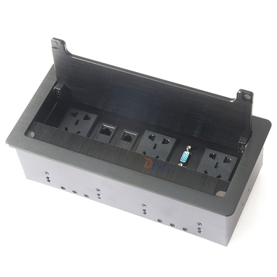 Table Hidden Manual Flip Up Desktop Outlets Box With Aluminum Alloy Panel Cover