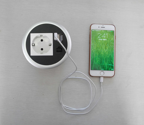 Smart Round Desktop Power Grommet Socket With 2 US Power Socket 2 Usb Charging Port