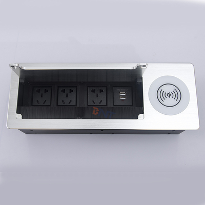 White / Black Brush Cover Desktop Socket Conference Room Table Power Outlets With Wireless Charger