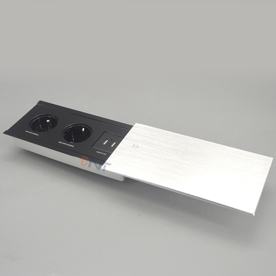 Brushed Aluminum Box FR Power Sliding Cover Tabletop Power Data Outlets