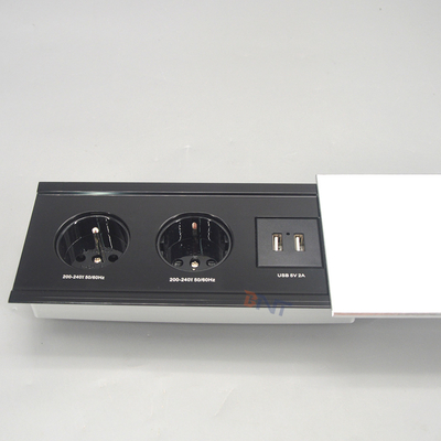 Brushed Aluminum Box FR Power Sliding Cover Tabletop Power Data Outlets