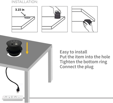 4 In 1 Desktop Power Grommet With 1 EU Plug 2 USB Ports 1 Network Socket For Office Home School Hotel