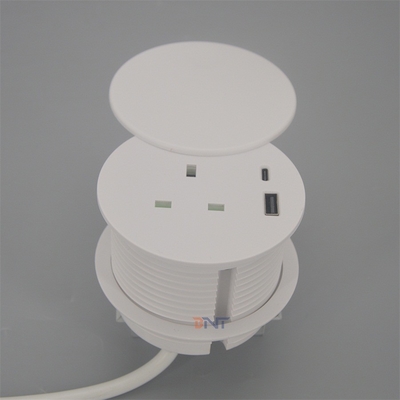 Safety Guarantee 4.92 Ft Extension Cord 1 AC Outlet Port and 2 USB Ports White For Table Desk Hole Round