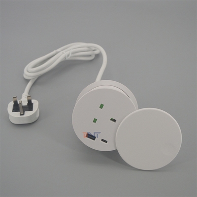 Safety Guarantee 4.92 Ft Extension Cord 1 AC Outlet Port and 2 USB Ports White For Table Desk Hole Round