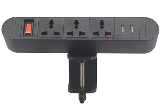 6.56 Ft Cord 3 Universal and 2 USB-A with Surge Protector Black Clip On Conference Table Desktop Power Socket Extension