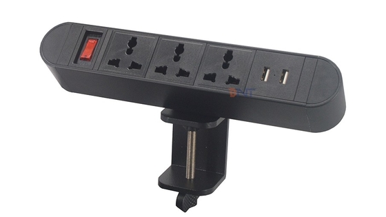 6.56 Ft Cord 3 Universal and 2 USB-A with Surge Protector Black Clip On Conference Table Desktop Power Socket Extension