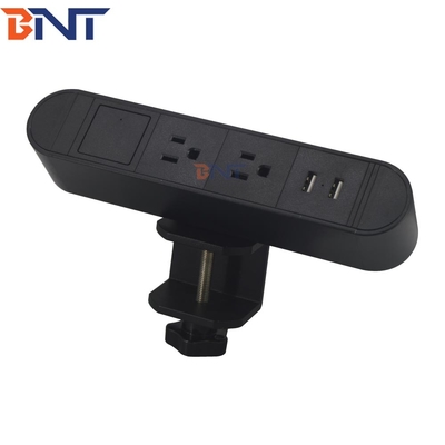 Boente New Arrival 6.56 Ft Cord US 2 Power Outlet With 2 USB Ports Black Clip On Table Power Strip Extension PRC