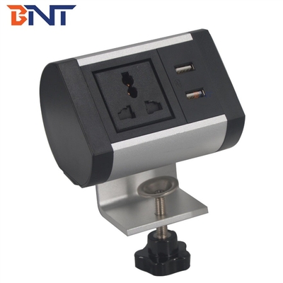 Boente Super Mini 6.56 Ft Cord 1 Universal Power and 2 USB-A Silver  Clip On Desk Edge Electrical Power Socket Control