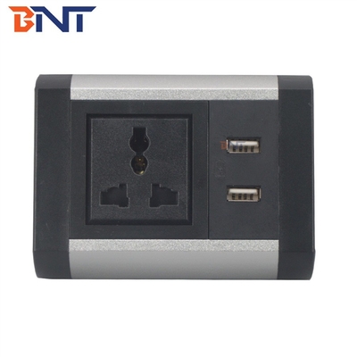 Boente Super Mini 6.56 Ft Cord 1 Universal Power and 2 USB-A Silver  Clip On Desk Edge Electrical Power Socket Control