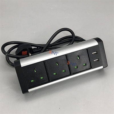 Boente Good Price 6.56 Ft Cord 3 UK Power and 2 USB Ports Black Conference Removable Desktop Power Socket