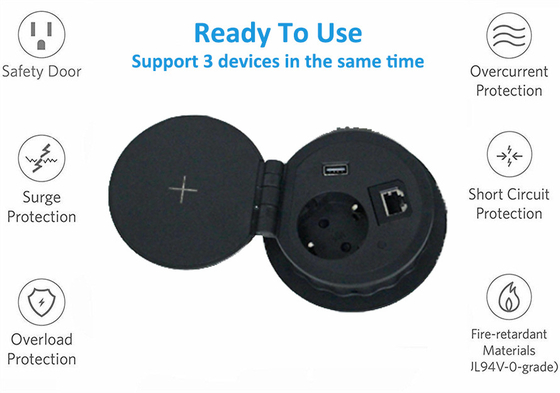 4.92 Ft Extension Cord with 1 EU Outlet and 1 USB-A Port and 1 Internet For Office Round Table Universal Power Socket