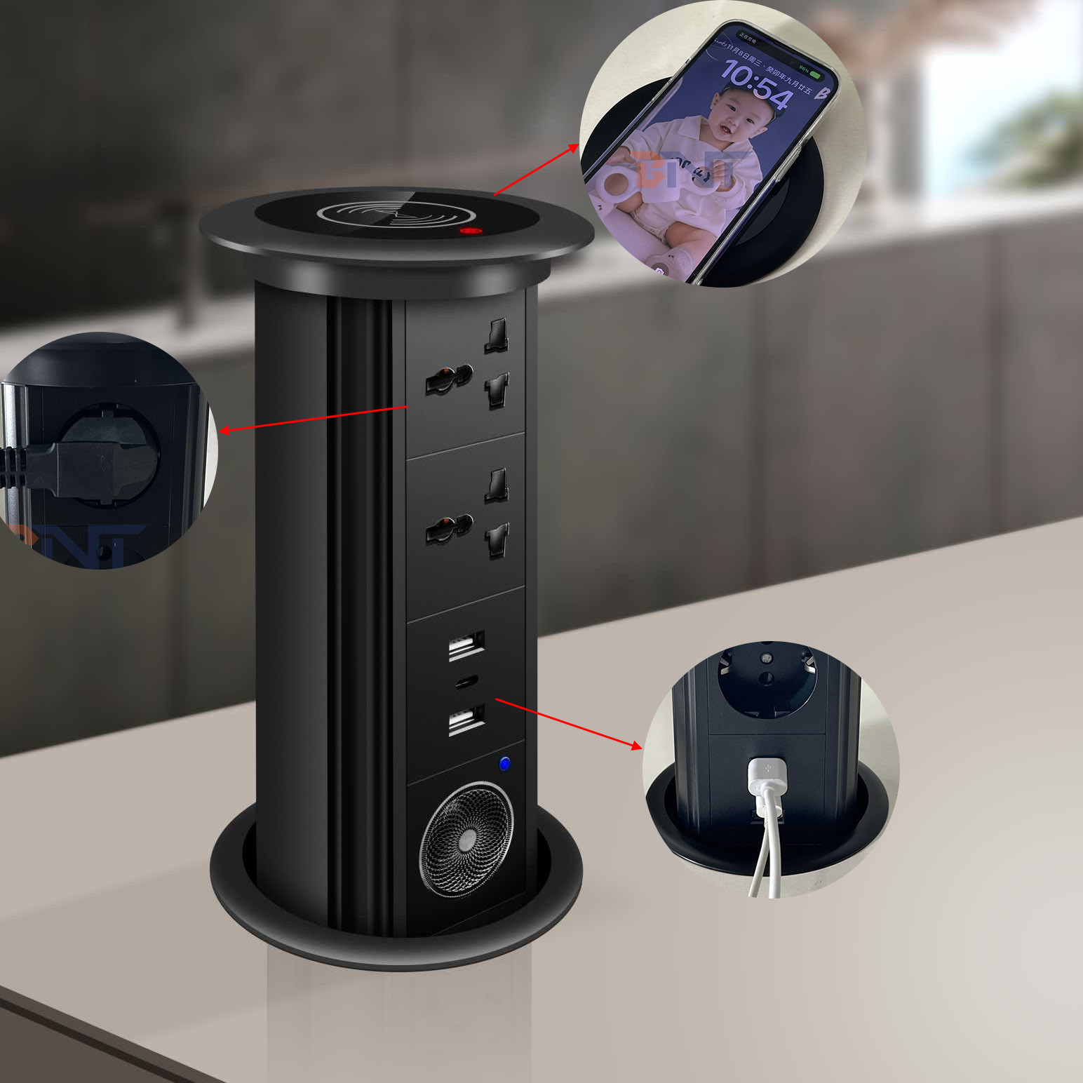 Electric Smart Intelligent lifting Motorized Pop Up Desk Power Socket ...