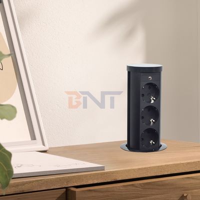 EU Plug Type 3-Outlet Pneumatic Power Socket IP44 Standard Aluminum Alloy Lifting Outlet for Hidden Kitchen Use