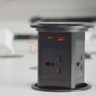 New Pneumatic Lift Pop up Socket US UK Universal Four Surface Mount Desktop Socket Top with 15W Wireless Charging Pop-up Socket