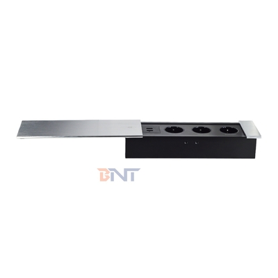 Euro Tabletop Electric Power Socket Slip-Open Design with 3 AC Outlets 16A Rated EU Plug Standard
