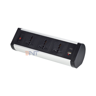 Adhesive clip design Clamp table socket 3 AC Outlets USB A+C Desktop Clamp Socket Power Strip